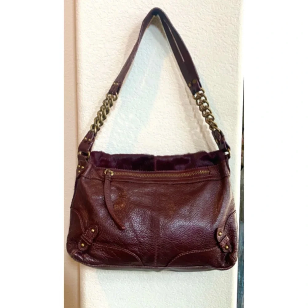 Authentic Rare Vintage burgundy/brown Lockheart fur & leather shoulder bag. Mint - Picture 5 of 9